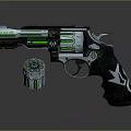 Futuristic Modern Revolver With Green White Decorative Accents And Ergonomic Grip Design