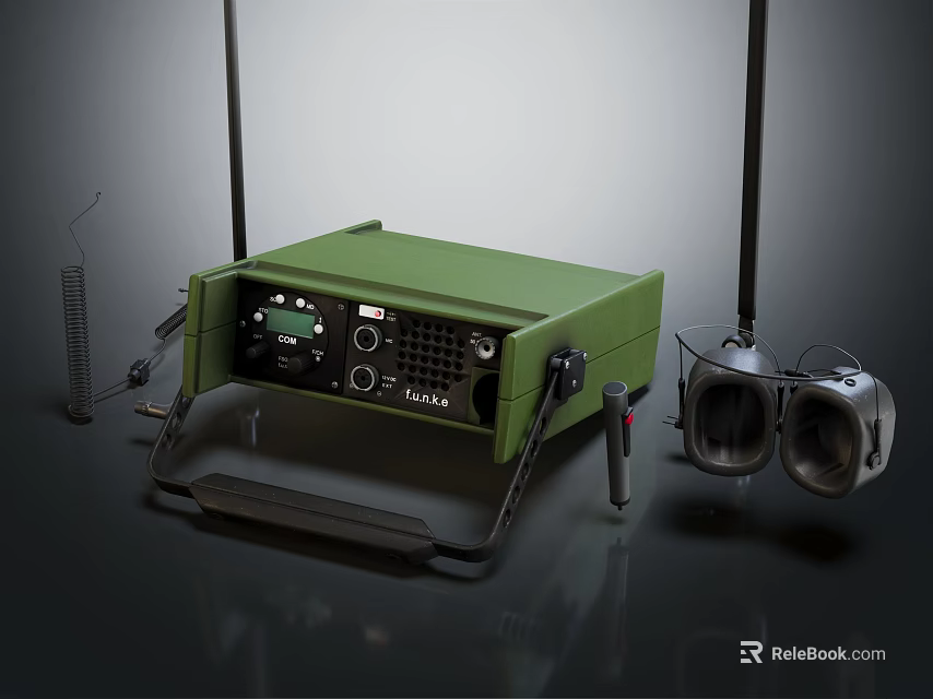 Green Portable Commercial Equipment With Control Panel Antennas And Receiver Headset For Professional Military Operations 3d model 
