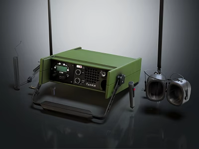 Green Portable Commercial Equipment With Control Panel Antennas And Receiver Headset For Professional Military Operations 3d model