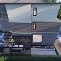 Modern Two Story Detached House Exterior With Large Windows Green Courtyard And Glass Roof