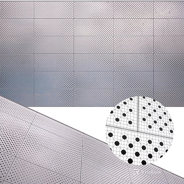 Perforated Metal Construction Component With Grid Pattern And Circular Holes Design 3d model 