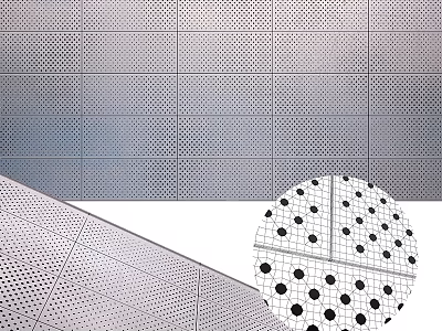 Perforated Metal Construction Component With Grid Pattern And Circular Holes Design 3d model
