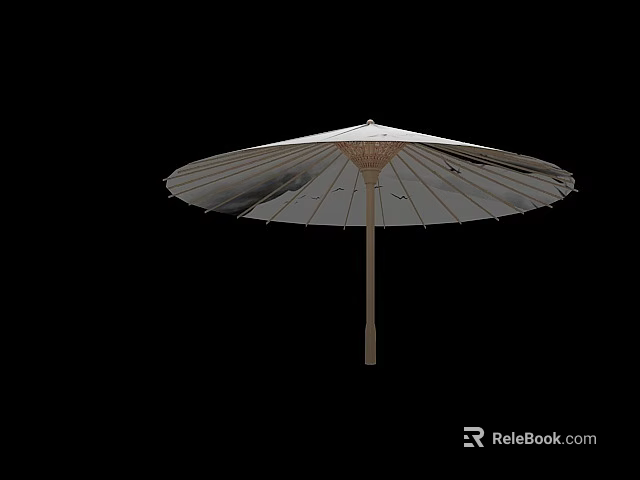 Modern White Umbrella Shaped Chandelier With Wooden Rod And Metal Frame 3d model 
