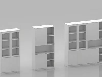 Modern White Bookcases With Glass Doors Open Shelves And Closed Storage Units 3d model