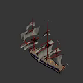 Vintage Sailing Ship With White Sails Blue Black Hull And Flags Design 3d model