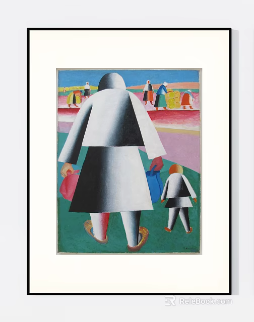 Abstract Painting With Geometric Human Figures Bright Color Blocks And Simple Background 3d model 