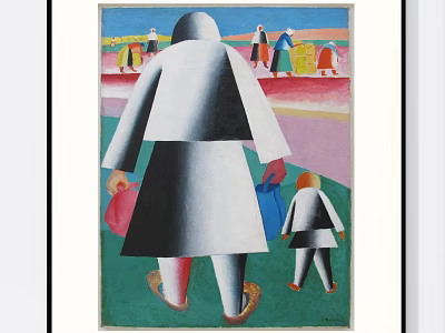 Abstract Painting With Geometric Human Figures Bright Color Blocks And Simple Background 3d model