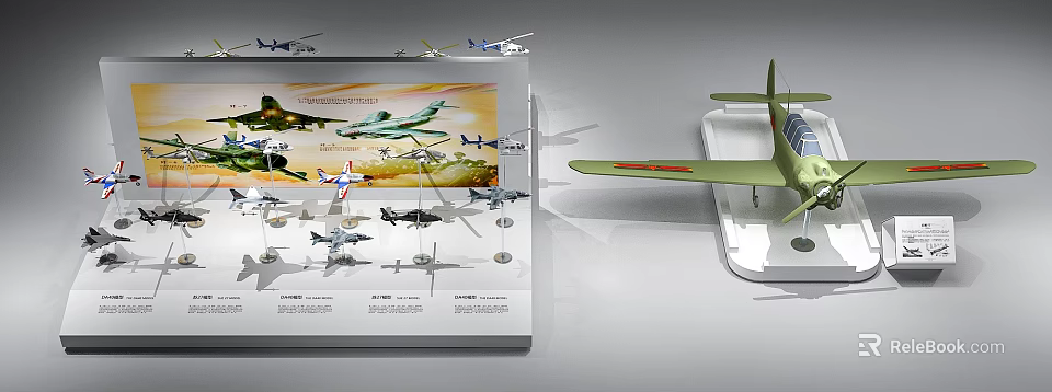 Various Airplane Models Display Different Types On Shelf With Miniature Collection 3d model 