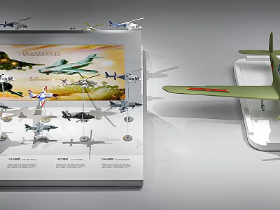 Various Airplane Models Display Different Types On Shelf With Miniature Collection 3d model