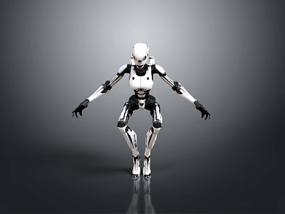 Game Movie Character Robot With Mechanical Skeleton White Black Standing Pose 3d model
