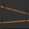 Two Long Rectangular Beige Textured Chandeliers With Metal Brackets Hanging