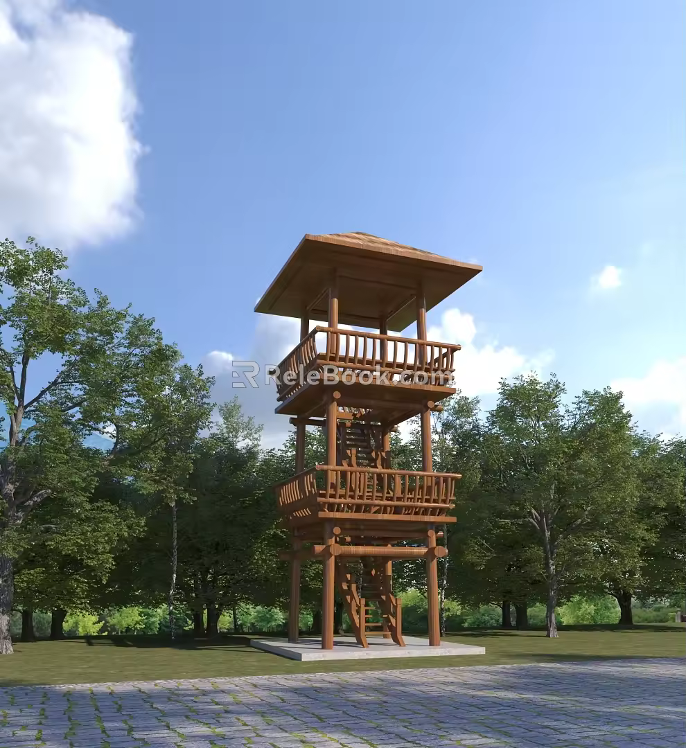 Chinese style observation tower 3d model