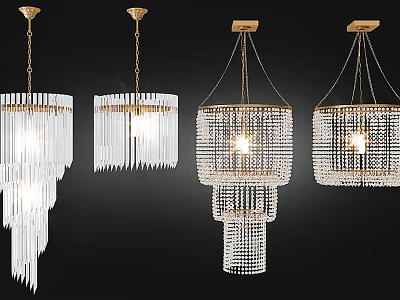 Elegant Hanging Crystal Chandeliers With Gold Chains And Sparkling Strands 3d model