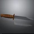 Tactical Knife With Wooden Handle And Metal Blade On Dark Background
