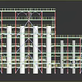 Detailed 3D Industrial Structure Model With Colored Framework And White Cylindrical Components