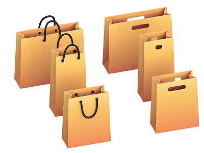 Collection Of Brown Paper Shopping Bags With Handles In Various Sizes 3d model