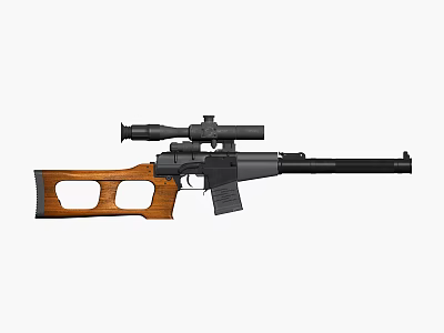 Tactical Rifle With Wooden Stock Mounted Scope And Black Barrel Design 3d model