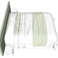 Double Bed With Light Green Headboard White Bedspread And Small Round Stools