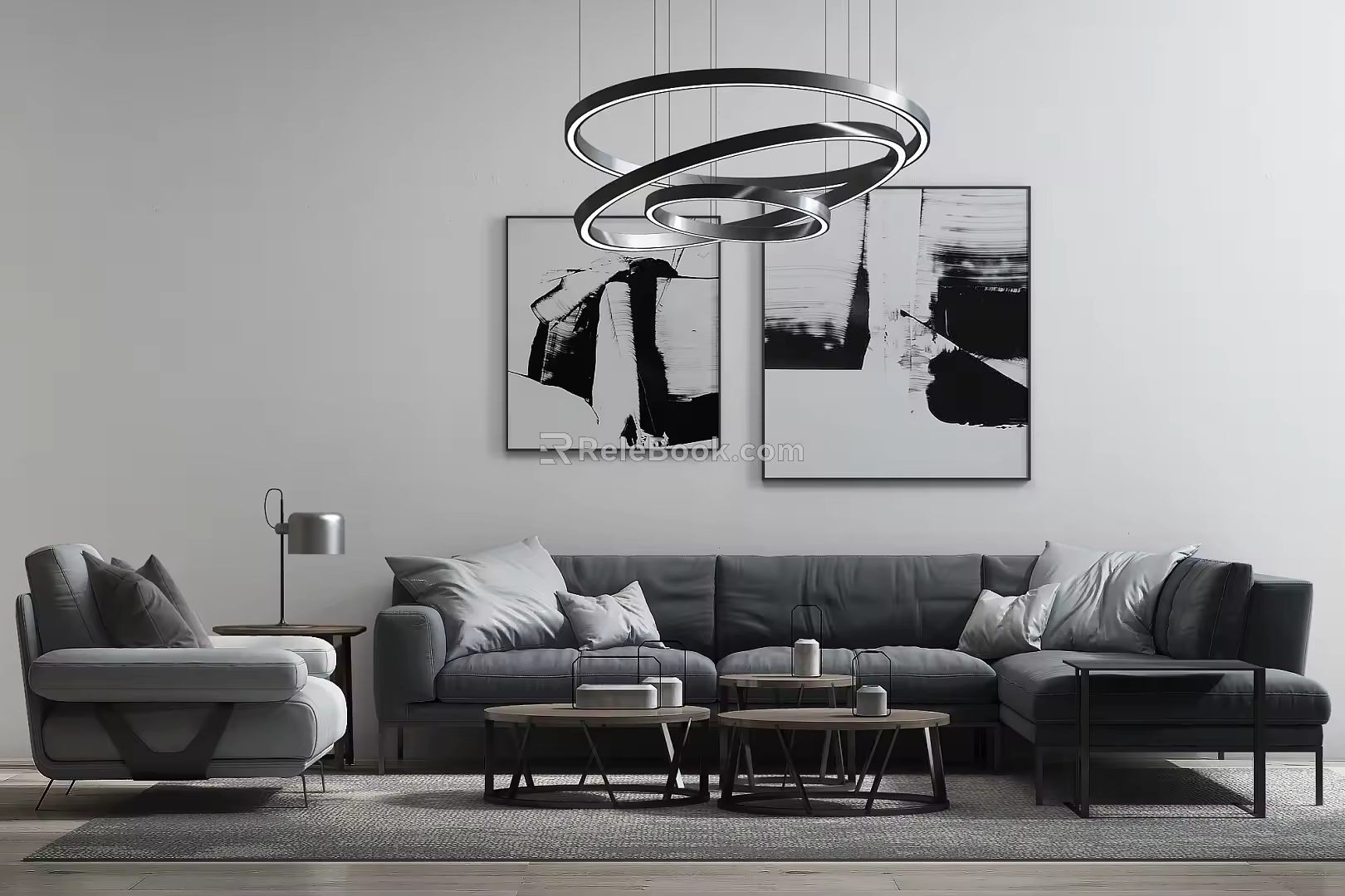 Modern Sofa Coffee Table Combination Grey Multiplayer Sofa Combination 3d model