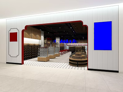 Modern Specialty Store Interior Design With Wooden Shelves And Display Counters 3d model