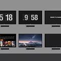 Multiple TVs Mounted on Wall Displaying Time Scenery and Text Content
