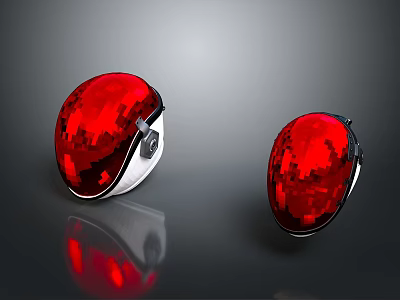 Pair Of Red Oval Earrings With Silver Frame And Glossy Decorative Surface 3d model