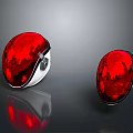 Pair Of Red Oval Earrings With Silver Frame And Glossy Decorative Surface