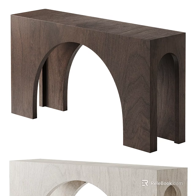 Modern Wooden Side Table With Curved Arch Design And Natural Wood Finish 3d model 