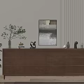 Modern Wooden Console Table With Drawers Decorative Items Green Plant And Wall Art