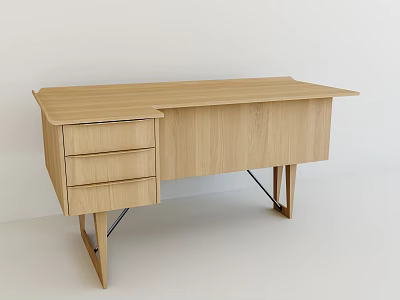 Modern Wooden Office Desk With Spacious Top Drawers And Minimalist Design 3d model