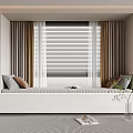 Modern Bay Window Design With Window Seat Pillows Curtains Blinds And Potted Plant