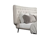Modern Double Bed With Tufted Beige Headboard And Soft Pillows Blanket 3d model