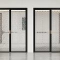 Modern Black Frame Sliding Doors With Textured Glass For Interior Design