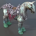 Mythical Skeleton Horse With Ornate Saddle Green Hooves And Red Accents