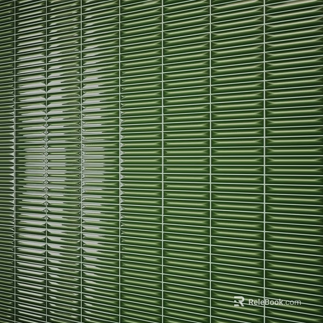 Green Window Blind Components with Vertical Parallel Slats in Uniform Arrangement 3d model