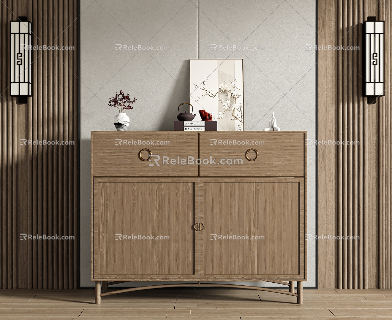 New Chinese-style Entrance Cabinet 3d model