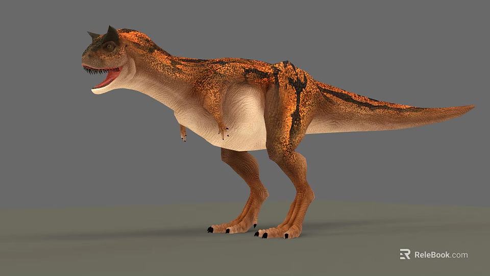 Standing Reptile With Orange Brown Skin Horned Head Open Mouth On Gray Background 3d model 