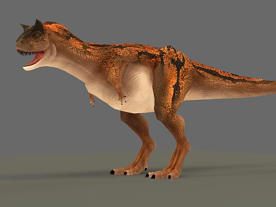 Standing Reptile With Orange Brown Skin Horned Head Open Mouth On Gray Background 3d model