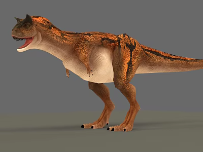 Standing Reptile With Orange Brown Skin Horned Head Open Mouth On Gray Background 3d model