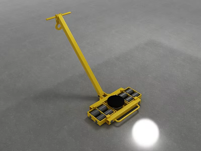 Yellow Industrial Material Handling Tool With Long Handle Wheels And Black Platform 3d model