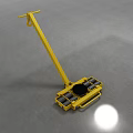 Yellow Industrial Material Handling Tool With Long Handle Wheels And Black Platform