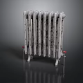 Vintage White Radiator With Rustic Design And Red Valves For Home Heating