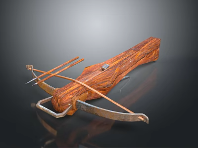Handcrafted Wooden Crossbow Weapon Featuring Metal Parts And Traditional Structure Design 3d model