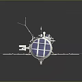 Detailed White Blue Spacecraft Model With Solar Panels Antennas And Mechanical Structure