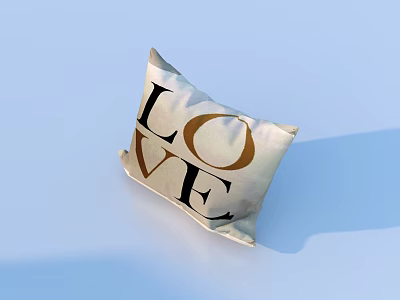 Decorative Pillow With LOVE Lettering In Soft Beige Fabric For Home Decor 3d model