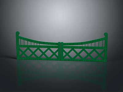 Decorative Green Double Gate with Grid Pattern and Arched Top Design 3d model