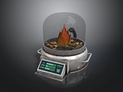 Modern Simulated Flame Device With Transparent Dome Burning Element Control Panel And Metal Base 3d model