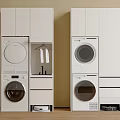 Modern White Balcony Cabinet With Washing Machine Dryer Hanging Rack And Storage