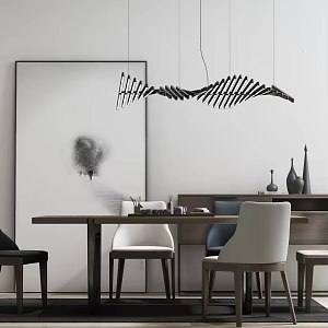 Nordic Dining Table and Chair Combination Table and Chair Chandelier 3d model