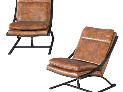 Modern Brown Leather Leisure Chairs With Black Metal Frame For Living Room Decor 3d model